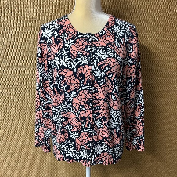 crown & ivy Sweaters - Crown & Ivy Cardigan Sweater Womens XL Orange Black White Elephants Palm Trees